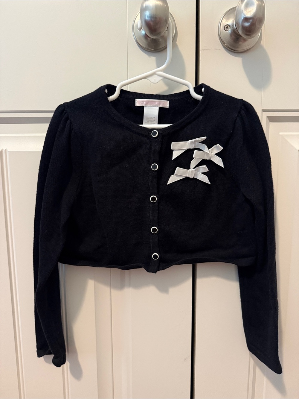 Janie and Jack Black Cropped Cardigan with White Bow Accents